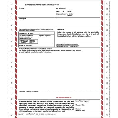 Shippers Declaration For Dangerous Goods Form Laser No Columns Images