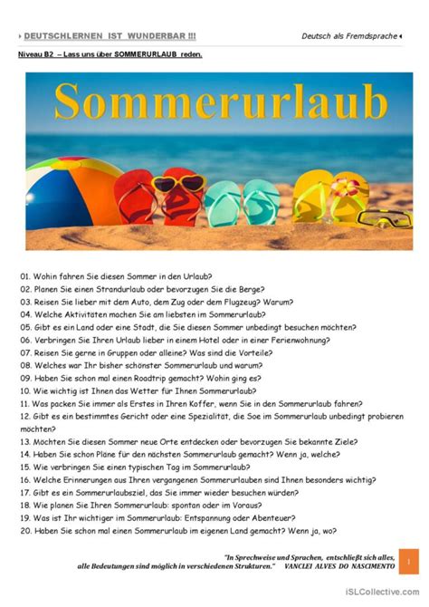 B Lass Uns Ber Sommerurlaub Rede Deutsch Daf Arbeitsbl Tter Pdf Doc