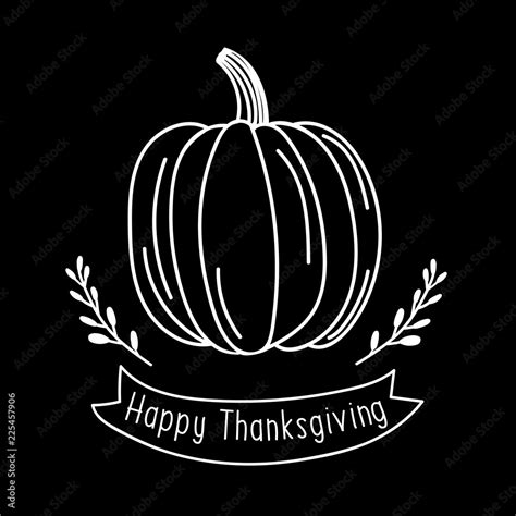 Happy Thanksgiving Day Black And White Vector Hand Drawn Illustration