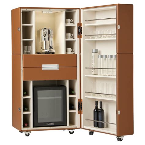 Coffee Station Cabinet In Custom Leather And Lacquer Finishes For Sale