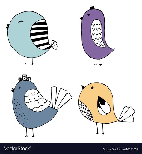 Cute Hand Drawn Collection Of Birds Doodle Design Isolated On White Download A Free Preview Or