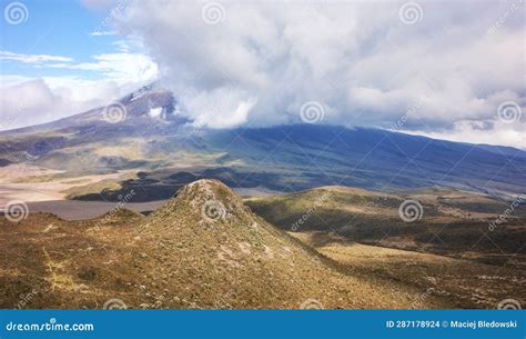 Cotopaxi Volcano In The Clouds Cotopaxi National Park Ecuador Stock