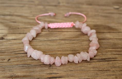 Rose Quartz Crystal Bracelet Raw Rose Quartz Bracelet Rose Etsy