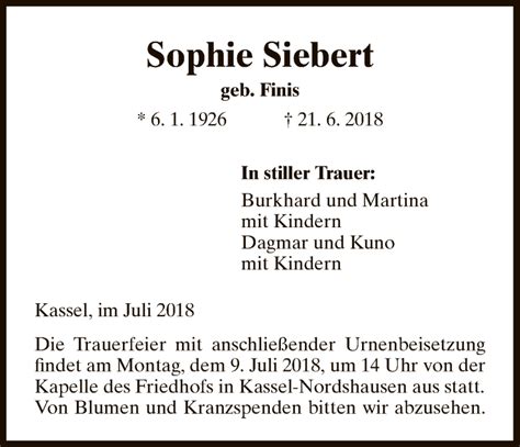 Traueranzeigen Von Sophie Siebert Trauer Hna De