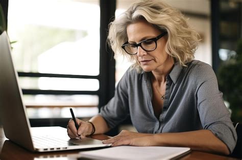 Premium Ai Image Mature Businesswoman Writing In Her Diary In An Office