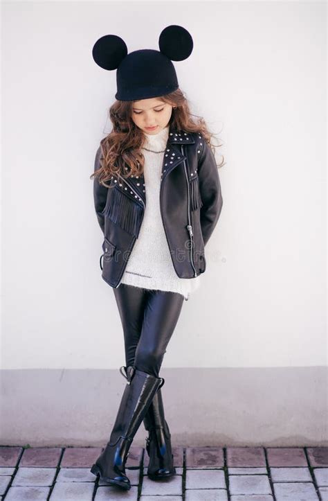 Portrait of Beautiful Little Girl in Fashion Clothes Stock Photo ...
