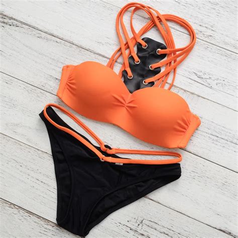 Naranja Alto Cuello Bikini Mujeres Ba Adores Brasile O Conjuntos De