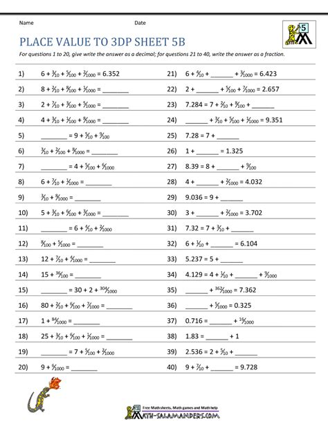 5th Grade Place Value Worksheets