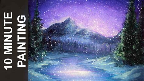 Painting A Snowy Winter Night Landscape With Acrylics In 10 Minutes