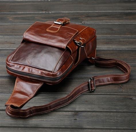 Men Genuine Real Leather Large Capacity Sling Chest Back Pack Etsy