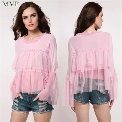 Summer Tops For Women 2018 Mesh Patchwork Pink Women Pastel Sweet