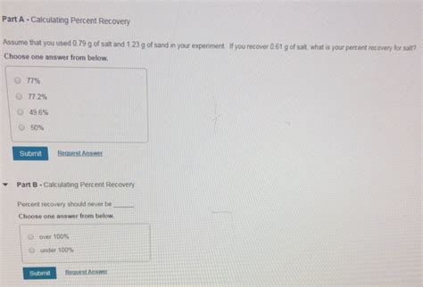 Solved Part A Calculating Percent Recovery Assume That You