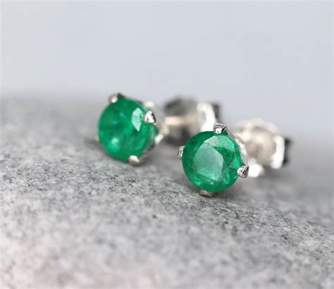 Emerald Stud Earrings Tiny Silver Or Gold Faceted Emerald Ear Etsy Israel