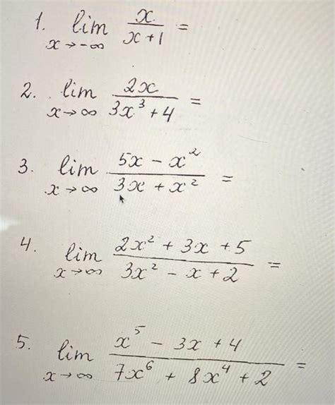 Solved 1 Limx→−∞x1x Limx→∞3x342x Limx→∞3xx25x−x2