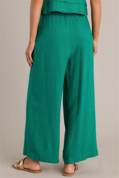 Linen Blend Green Wide Leg Pants - All Pants | Red Dress