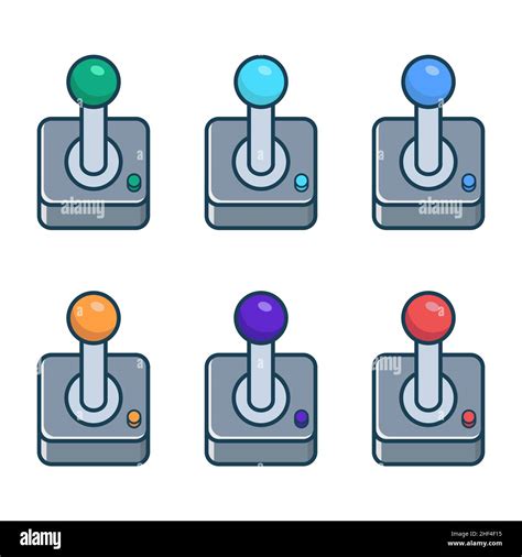 A Set Of Multicolored Retro Joysticks For Playing On A Computer And