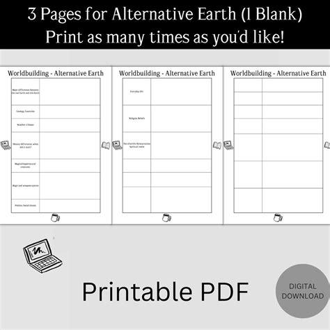 Digital Printable Worldbuilding Workbook Sheets Writers Authors Book