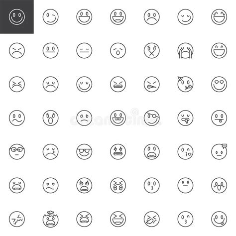 Linha Cones Dos Emoticons Ajustados Ilustra O Do Vetor Ilustra O