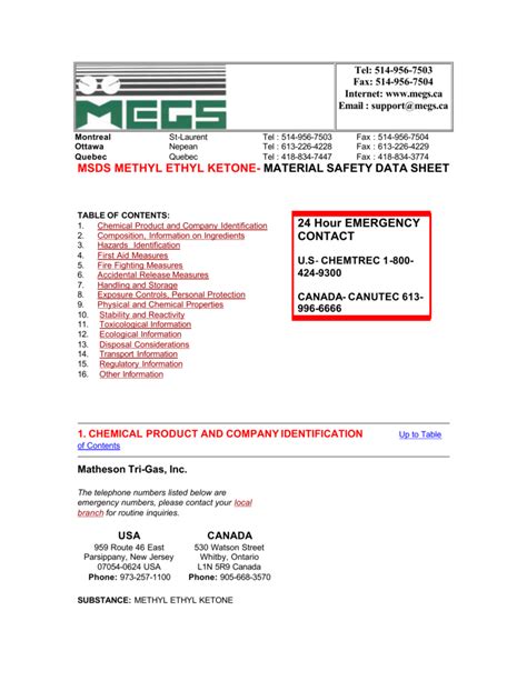 Msds Methyl Ethyl Ketone Material Safety Data