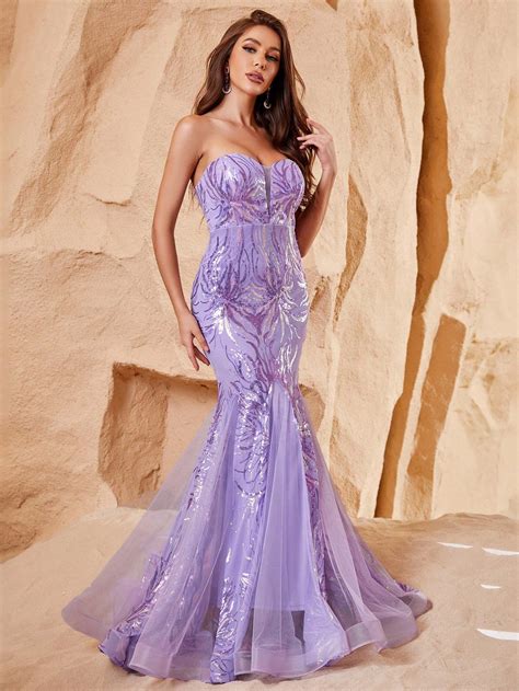 Elegant Tube Mesh Insert Sequin Mermaid Maxi Dress Faeriesty