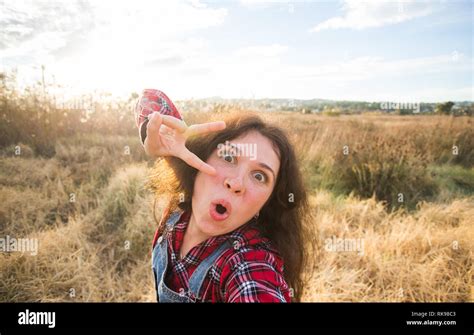 Travel Tourism And Nature Concept Young Woman Fooling Around Taking