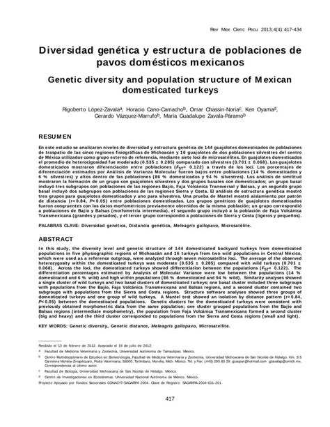 Pdf Diversidad Gen Tica Y Estructura De Poblaciones De Pavos De