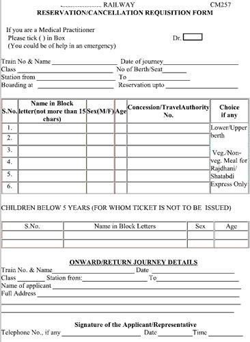 Indian Railway Ticket Booking Form Printable Graphics