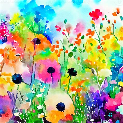 Vibrant Watercolor Floral Summer Meadow Ai Generative 28096298 Png