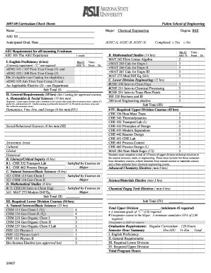 Fillable Online Asu Curriculum Checksheet Based On Blue Sky