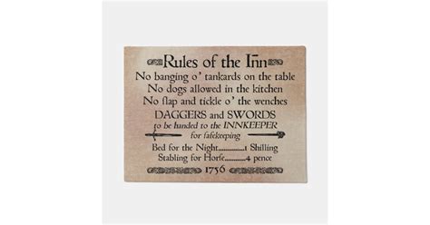 Rules Of The Inn 18th Century Innkeeper Sign Doormat Zazzle