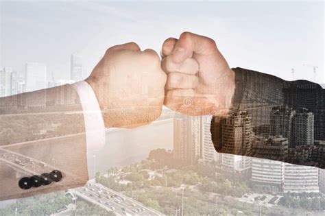 Businessmen Greet In The Big City Collage Stock Photo Image Of Fist
