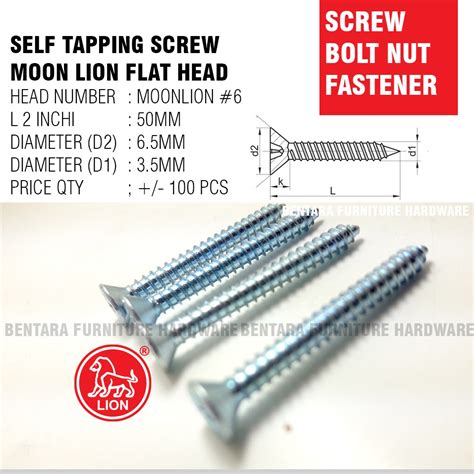 Jual 100 X Moon Lion Skrup 6 X 50MM Self Tapping Flat Head Screw