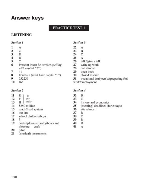 Answer Cambridge Ielts Answer Keys Practice Test Listening