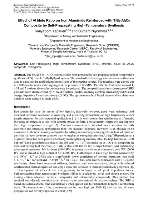 Effect Of Al Mole Ratio On Iron Aluminide Reinforced With Tib Al O