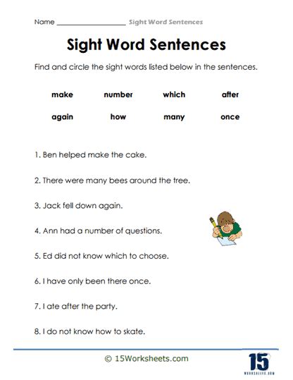 Sight Word Sentences Worksheets 15 Worksheets Worksheets Library