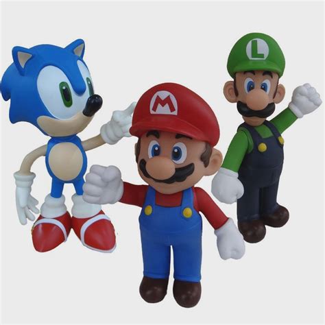 Sonic Azul Super Mario Luigi Kit Bonecos Grandes Submarino