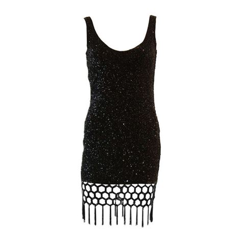 Naeem Kahn Black Beaded Cocktail Dress With Lattice Fringe Hem At 1stdibs