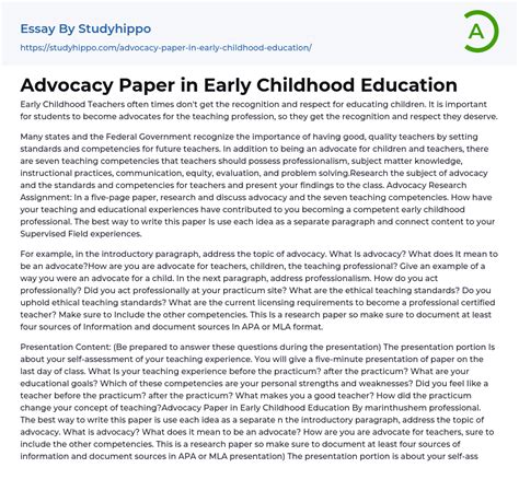 Advocacy Paper In Early Childhood Education Essay Example