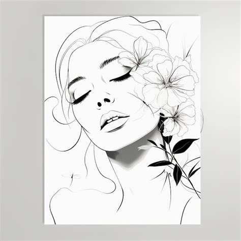 Premium Ai Image Woman Face With Flowers Surreal Line Art Female