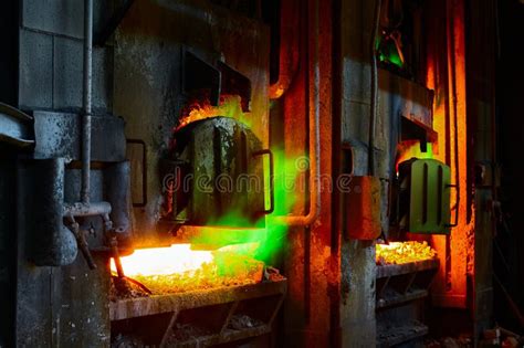 Reverberatory Furnace Melts Copper Metal with Burning Flame Stock Photo ...