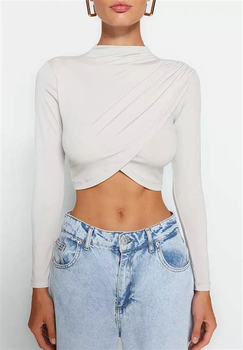 Buy Trendyol Mock Neck Ruched Crop Top Online Zalora Malaysia