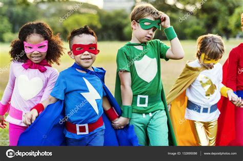 Superheroes Cheerful Kids Playing — Stock Photo © Rawpixel 132695086