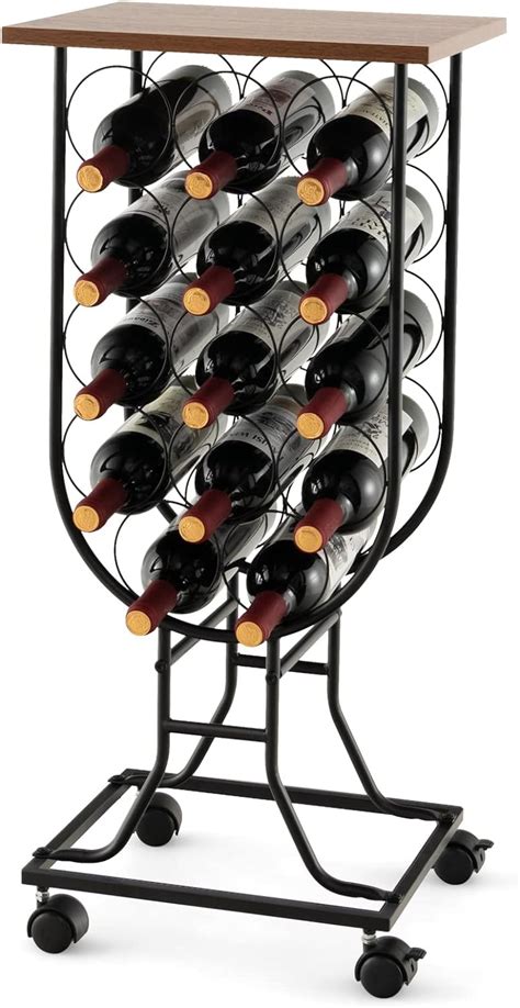 Giantexuk 14 Bottles Wine Rack Wooden Bottle Holder Stand With Detachable And Lockable Wheels