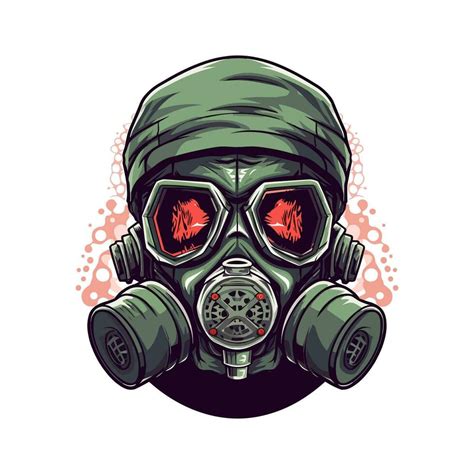 Biohazard Gas Mask Hand Drawn Logo Design Illustration Vector