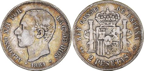 Spanien Pesetas Madrid M Nze Alfonso Xii Madrid Ss Silber