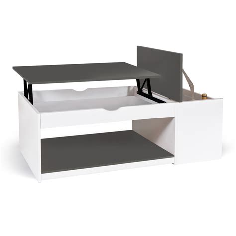 Table Basse Plateau Relevable Avec Coffre Bois Blanc Et Gris Elea