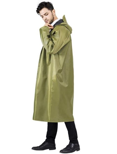 Men Raincoat Hooded Military Long Coat Waterproof Working Outdoor Rain ...