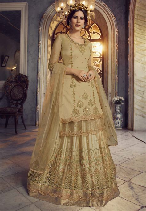 Beige Georgette Indo Western Lehenga Choli