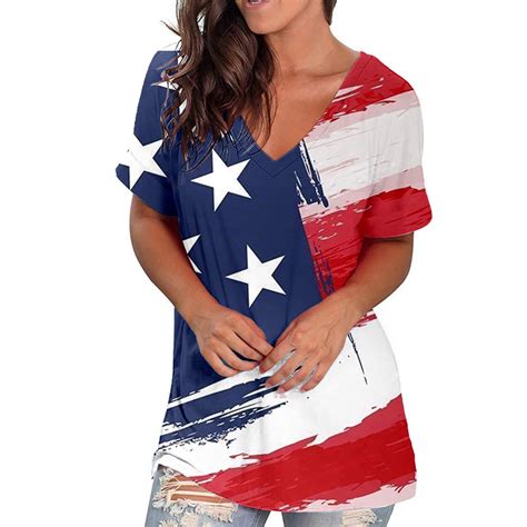 Brnmxoke Womens Plus Size American Flag T Shirts 2024 Plus Size Usa