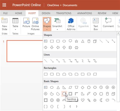 Insert Shapes in PowerPoint Online